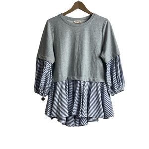 Promesa Gray Sweatshirt top sweater with striped blouse